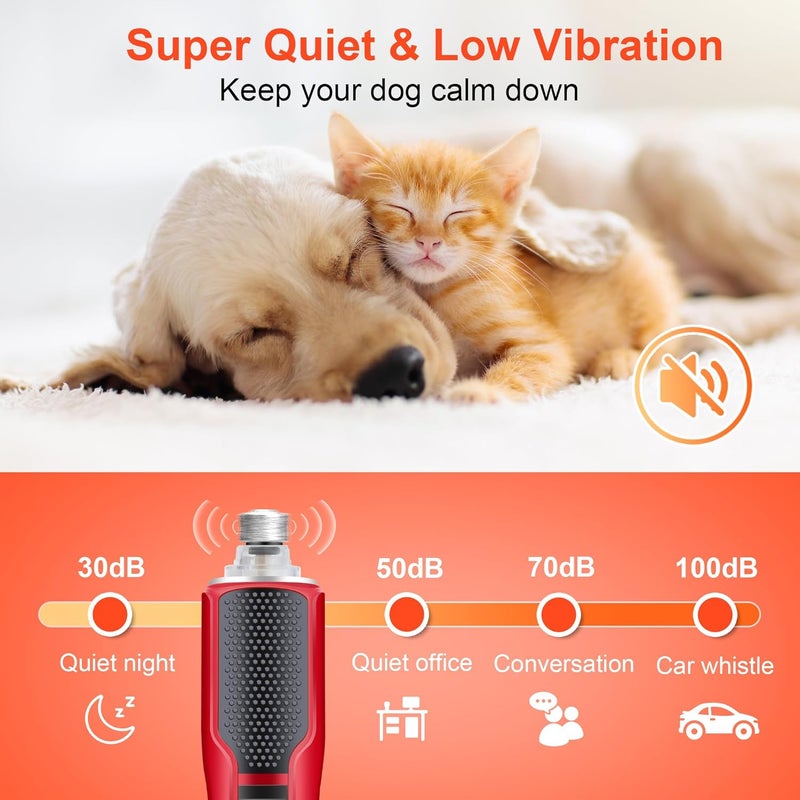 CATPICK 7-Speed Dog & Cat Nail Grinder with Light - Ring LED Safe to Avoid Overcut, Quiet Low Vibration & Powerful Fast, Cordless Rechargeable Toenail Trimmer for Small & Large Puppy & Breeds Paws(Red) - Image 5